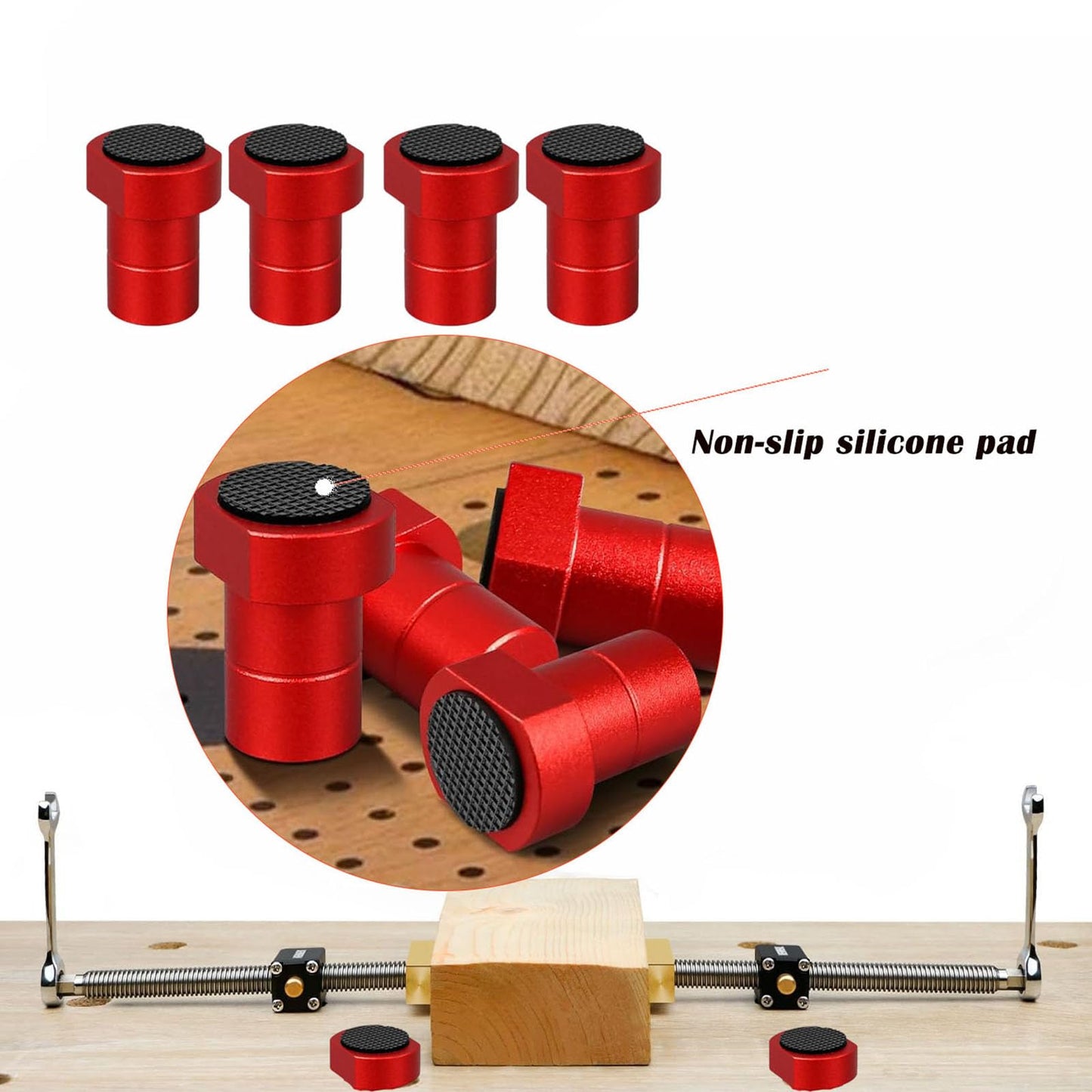 8 Pack 3/4" Bench Dogs Bench Brake, 19mm Aluminum Alloy Bench Dogs Stops with Non-Slip Pads for 19mm Dog Hole Workbench MFT Tables, Woodworking & DIY Projects (Red)