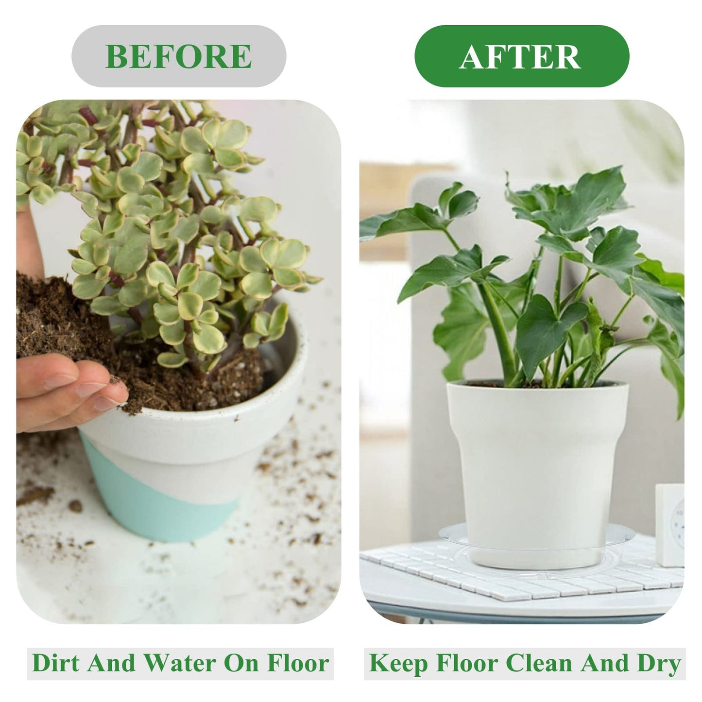 16 Pack 10inch/12inch Plant Saucer, Clear Plastic Plant Pot Saucer, No Holes Round Planter Drip Trays for Indoors & Outdoors Garden