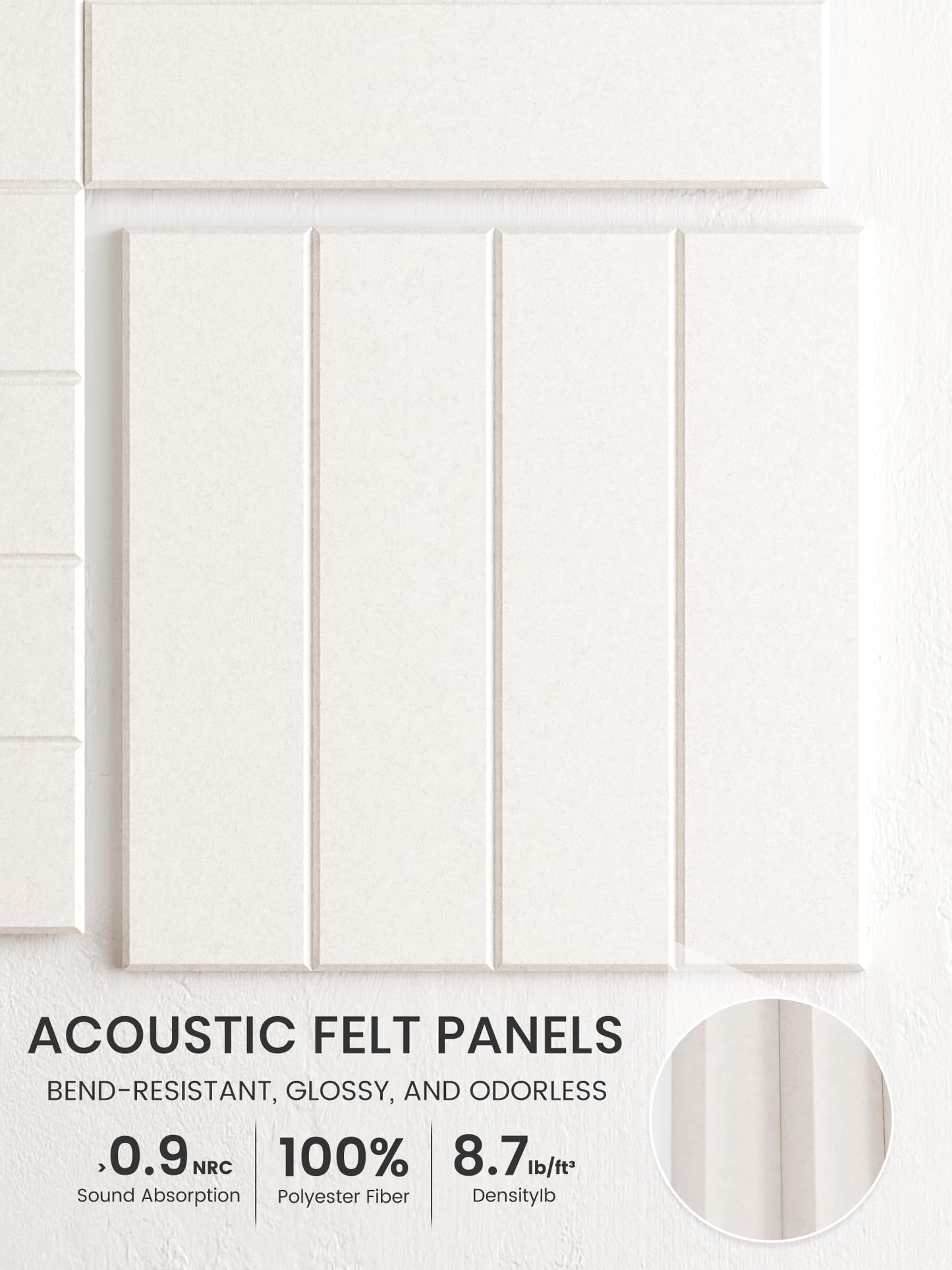 Bumusty Large Cork Board Alternative-36 x 24" Felt Bulletin Board Tiles, with 30 Pushpins, 40 Adhesive Tabs, 6-Pack Slat Wall Paneling, Cork Boards for Office Push Pin Board Felt Board-Milky White