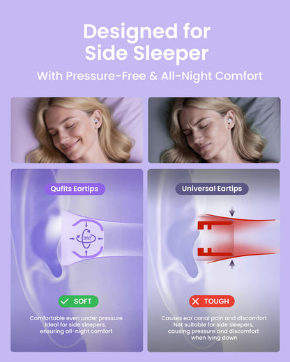 QubitPulse Dream Ear Plugs for Sleeping Ultra-Comfort, Side Sleeper Earplugs with Soft Patented Qufits Eartips, Reusable Silicone Ear plugs for Sleep, Focus, Study, 23dB Noise Reduction - Violet