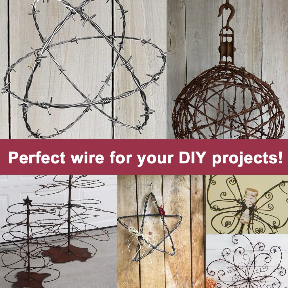 4 Point Barbed Wire, 18 Gauge Real Barb Wire Roll 40 Feet Barbwire for Fence, Baseball Bat, Bird Feeder, Garden & Crafts