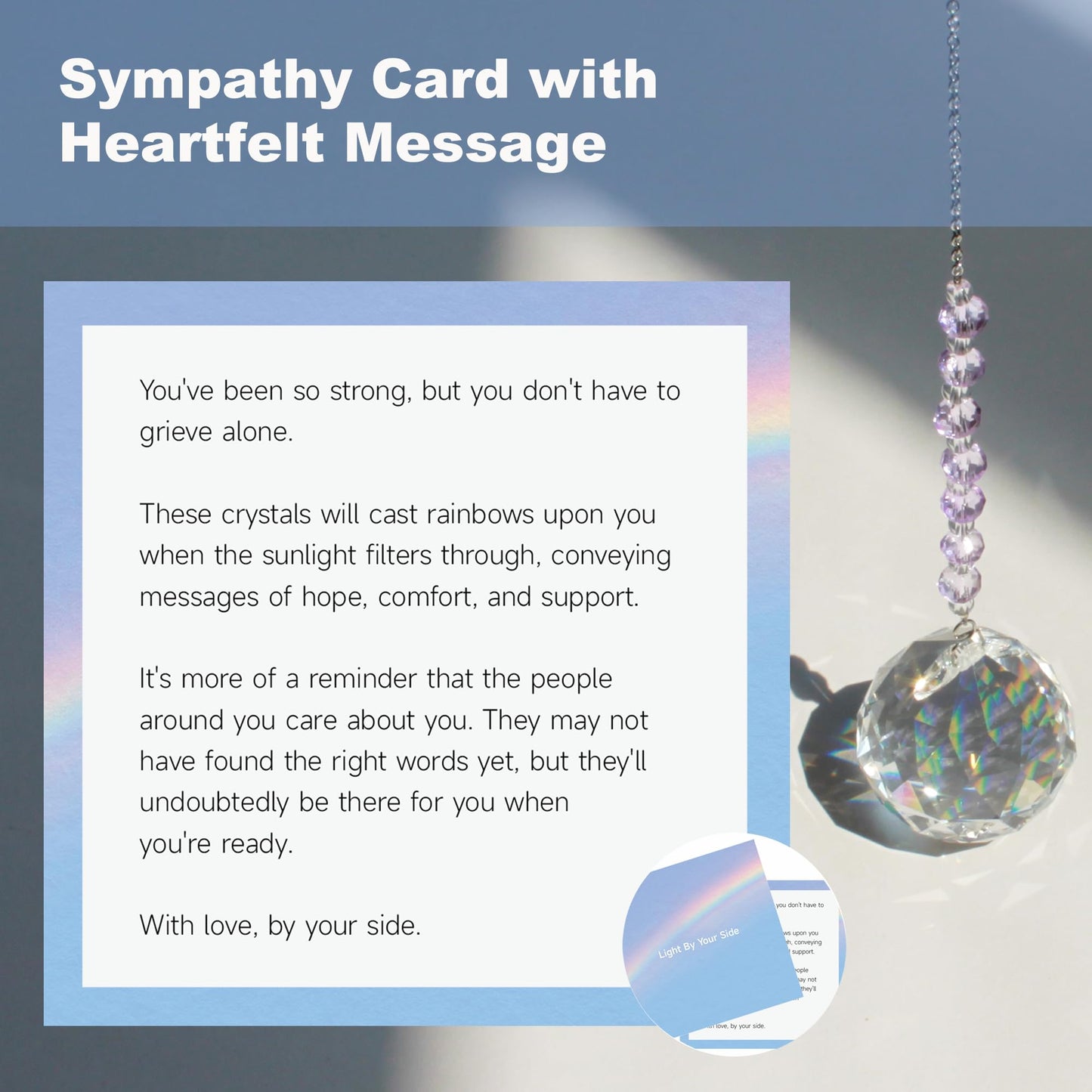 WOOWA Light by Your Side Sympathy Gifts for Loss of Loved One. Grief, Bereavement, Condolence, Sorry for Your Loss Gift. Crystal Rainbow Maker Suncatcher - Serene Lavender