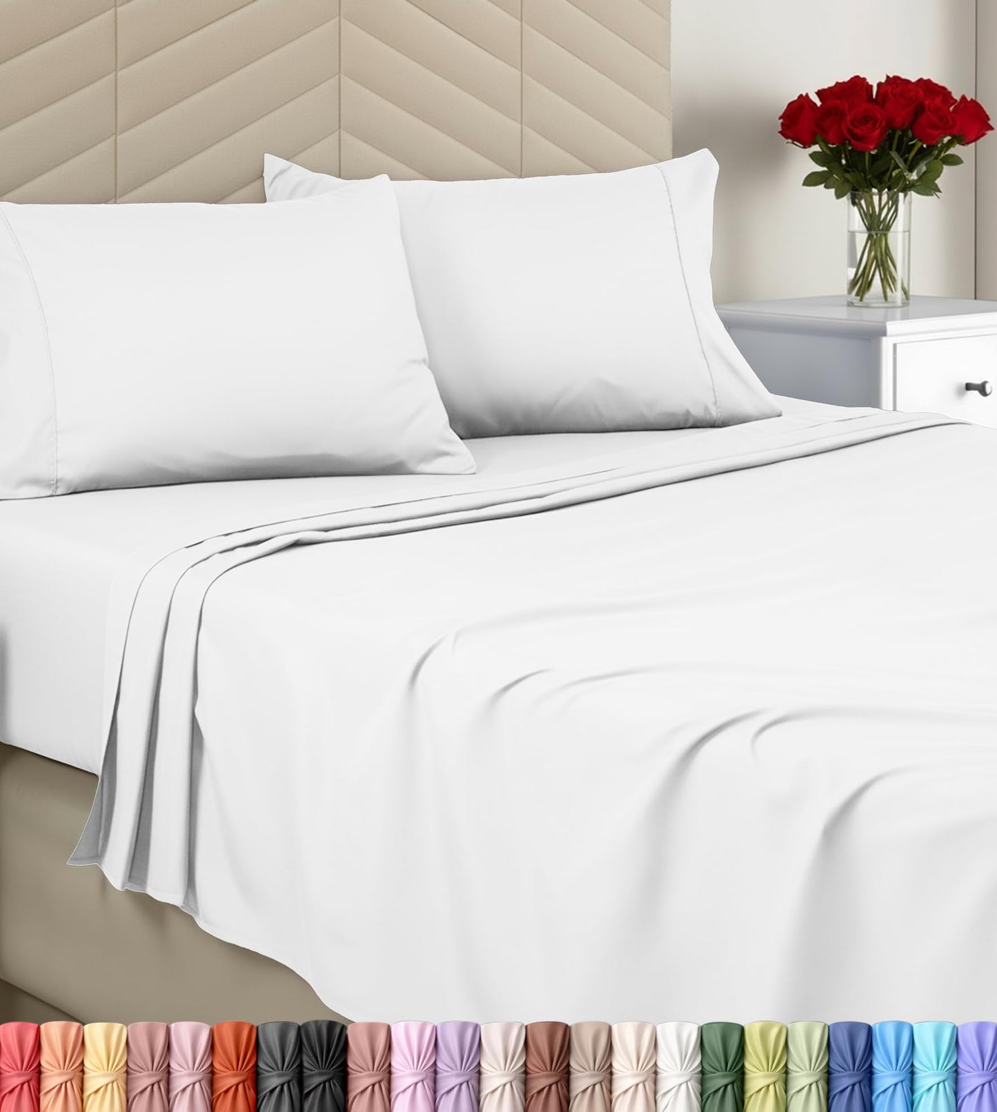 Utopia Bedding King Sheet Set - Brushed Microfiber - Soft Bed Sheets for King Size Bed - Luxury Bedding Sheets with Fitted Sheet, Flat Sheet & 2 Pillow Cases - Deep Pocket (White)