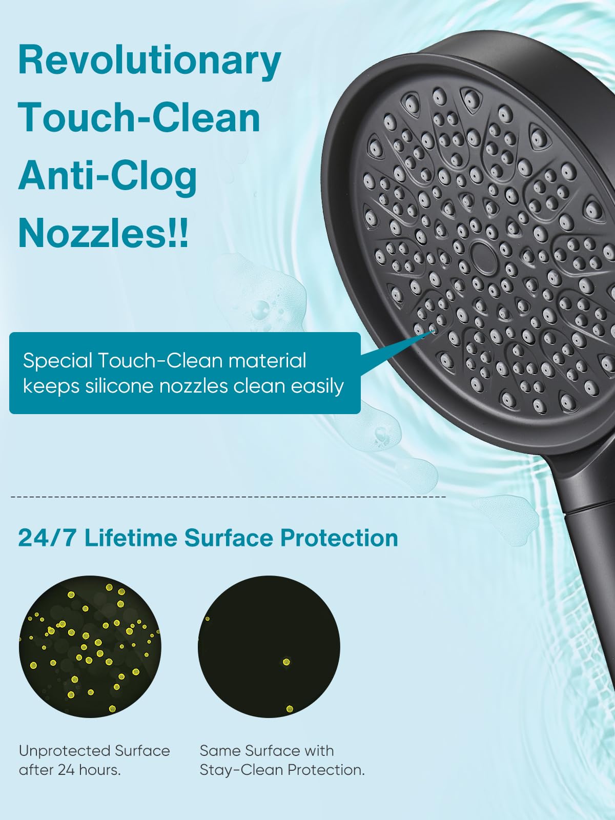 Cobbe Handheld Showerhead with Filter, High Pressure 6 Spray Pattern Showerhead with Holder, Hose and Water Softener Filters Beads for Hard Water Dechlorination, Black