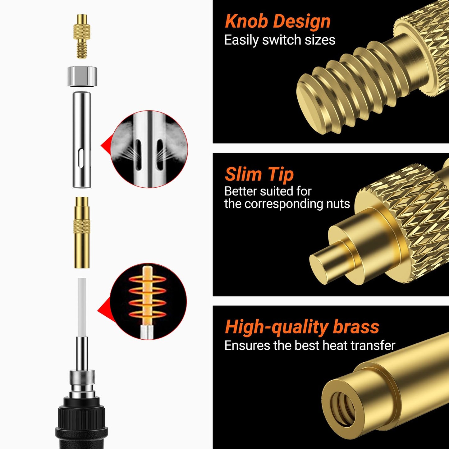 Preciva Heat-Set Insert Tip Set - with Soldering Iron and 130Pcs Thread Inserts, for 3D Printer Parts or Plastic Parts