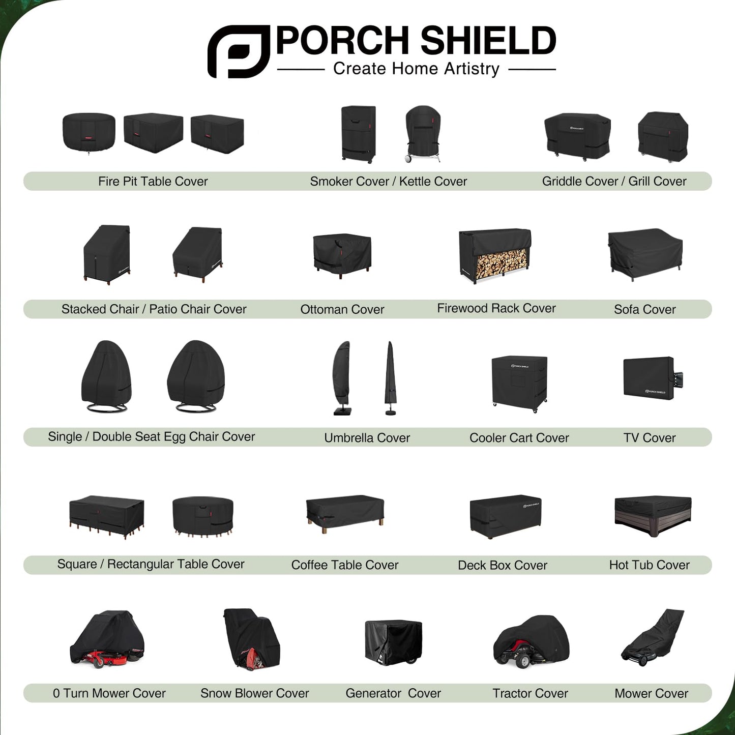 Porch Shield Patio Ottoman Cover - Waterproof Outdoor Rectangular Side Table Covers – 28L x 24W x 18H inch, Black