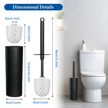 Topsky 2-Pack Closed Toilet Brush Compact Toilet Brush and Holder Plastic Round Barrel Loo Brush with Replacement Toilet Brush Head-Black