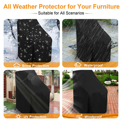 Waterproof Stacking Chair Covers for Outdoor Furniture, All-Weather Heavy-Duty 210D Oxford Fabric, Fits 25"x25"x47" Patio Chairs (Black，2 PCS)