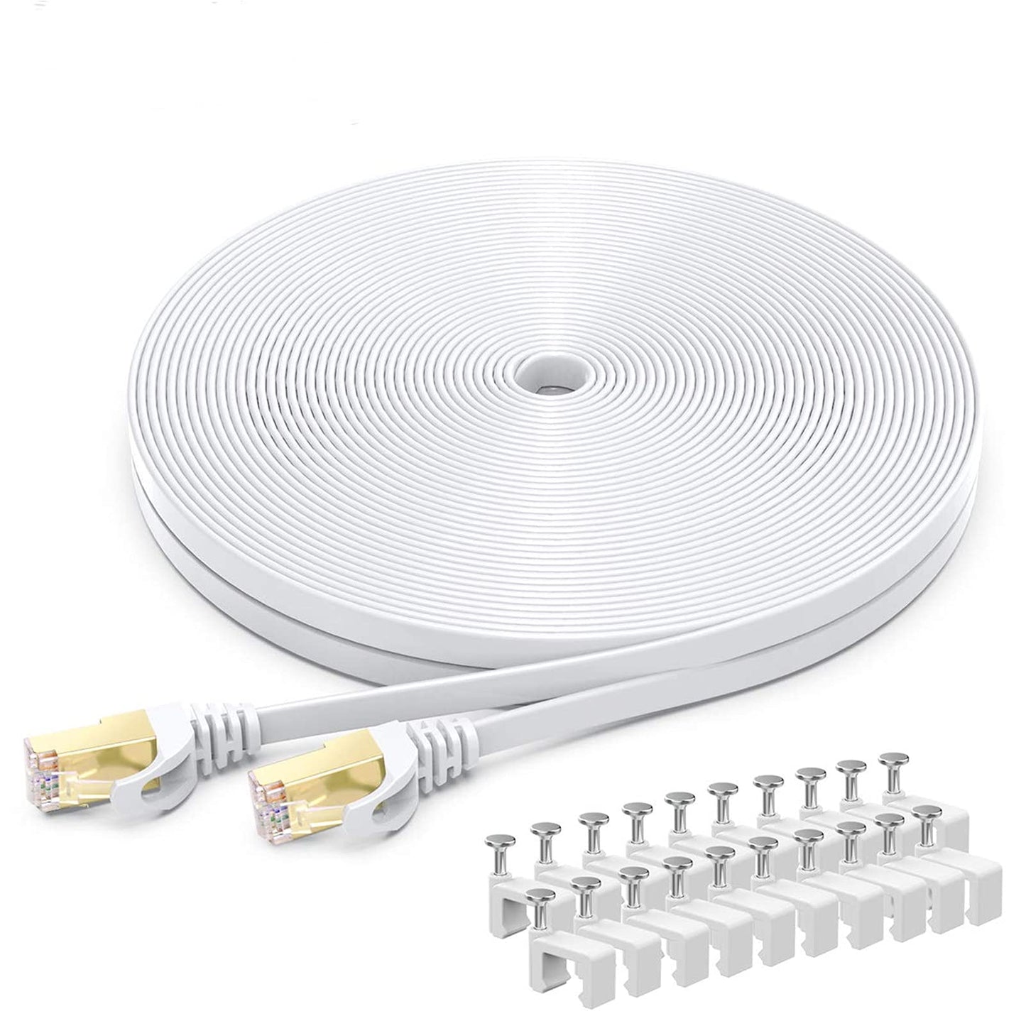 BUSOHE CAT8 Ethernet Cable 50ft, High Speed Flat Internet Computer Patch Cord, 40Gbps 2000Mhz Faster Than Cat7/Cat6/Cat5, RJ45 Flat Cable Shielded in Wall, Indoor/Outdoor