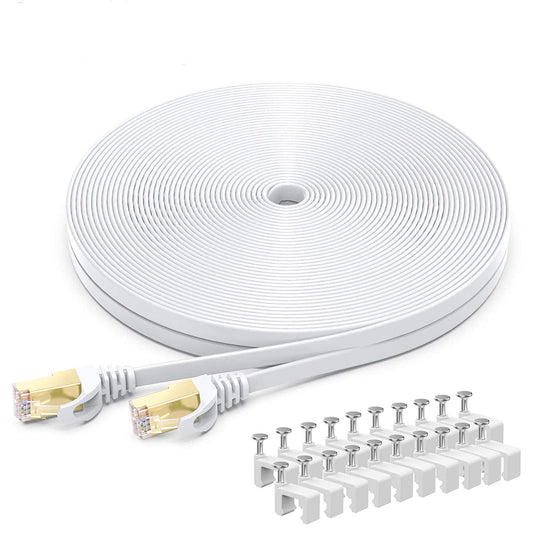 BUSOHE CAT8 Ethernet Cable 50ft, High Speed Flat Internet Computer Patch Cord, 40Gbps 2000Mhz Faster Than Cat7/Cat6/Cat5, RJ45 Flat Cable Shielded in Wall, Indoor/Outdoor