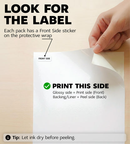 Premium Printable Vinyl Sticker Paper for Inkjet Printer and Laser - 20 White Glossy Sticker Paper Waterproof - Durability Adhesive Paper 8.5 x 11, Fast Dry, Holds Ink Well, Great for Cutting Machines