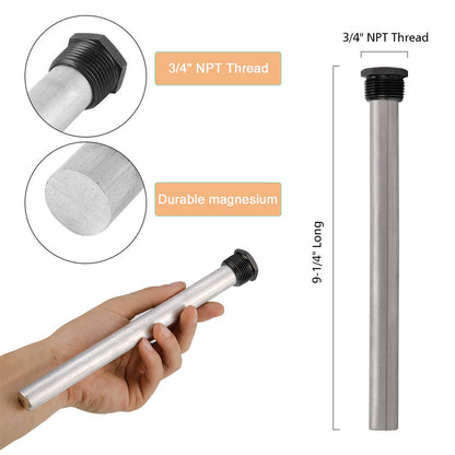 RV Water Heater Anode Rod, (2-pack) 9.25" Long 3/4" NPT Thread Magnesium Anode Rod for Suburban 232767 and Mor-Flo Water Heater, RV Hot Water Tank Anode Rod