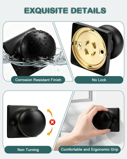 GOBEKOR 4 Pack Single Dummy Door Knobs Matte Black Interior Dummy Knobs for French Doors Round Door Knobs Stainless Steel Door Pull