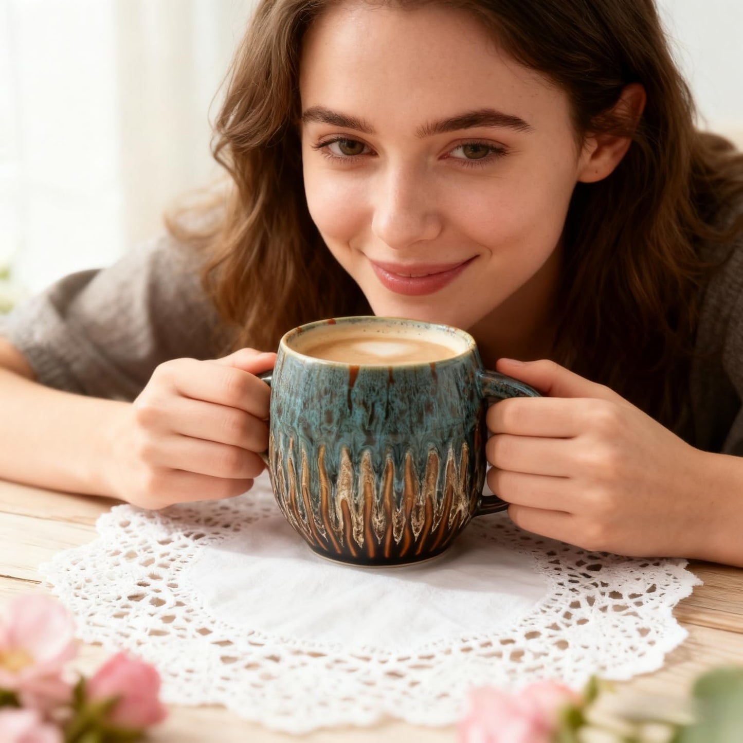 20oz Large Coffee Mug - Unique Handcrafted Look Ceramic Cup, Large Tea Mug, Microwave & Dishwasher Safe (Blue)