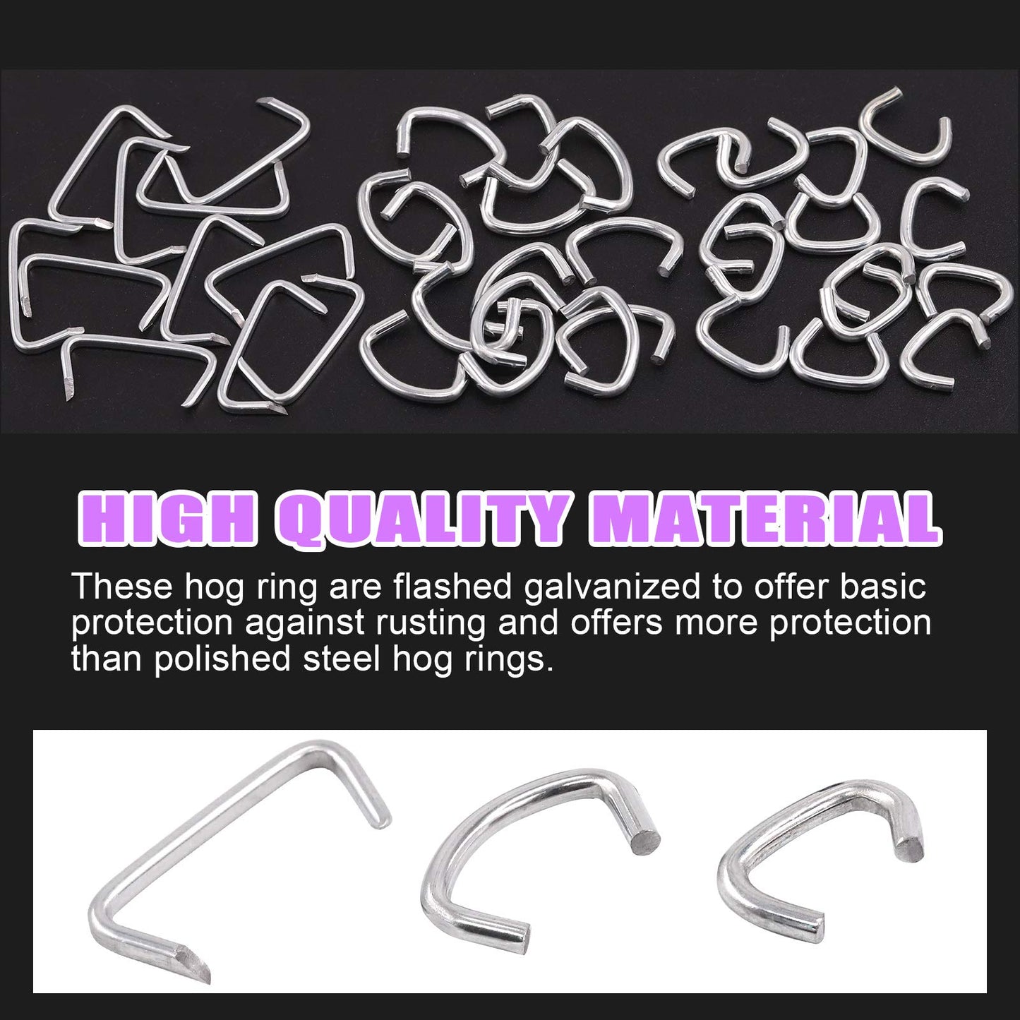 Swpeet 900 Pcs 3/4" 3/4" 3/8" Galvanized Hog Rings with Assorted Straight Ring Pliers Professional Hog Ring Installation Kit for Upholstery