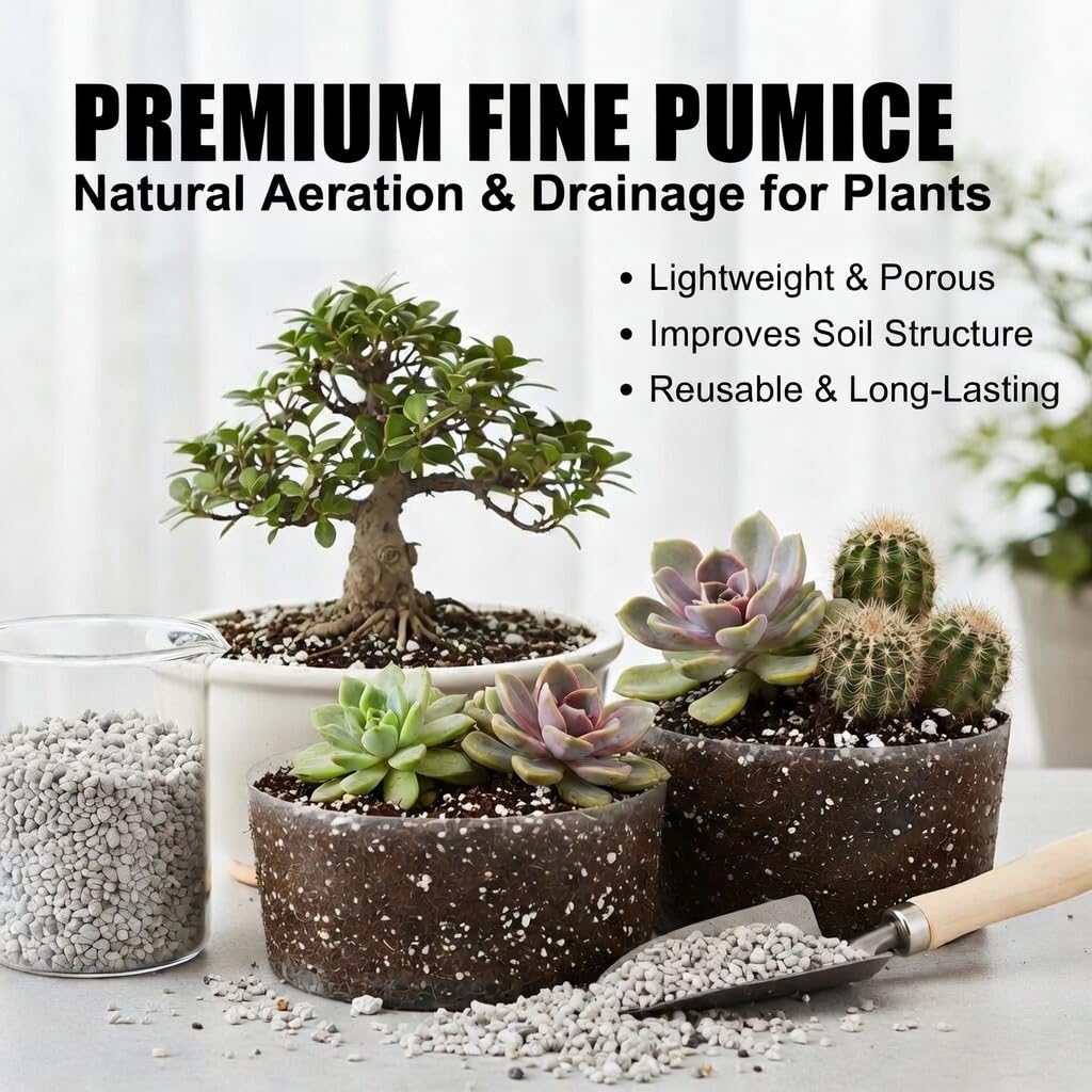 Premium Fine Pumice for Plants – Ideal for Succulent, Bonsai, Cactus, Orchid & Indoor Plant Soil – Natural Aeration & Drainage, Reusable Pumice Stone Mix (2L)