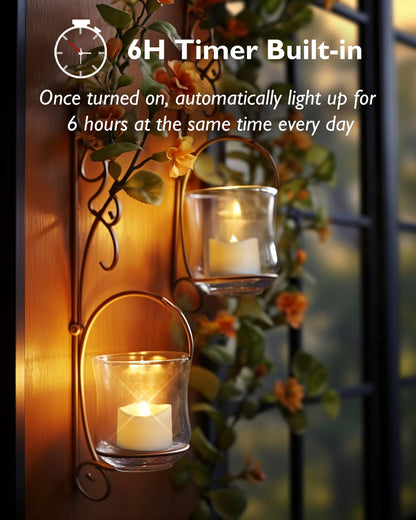24 Pack LED Timer Tealights Flameless Flickering Tea Lights Candles with Timer, Warm White Light…