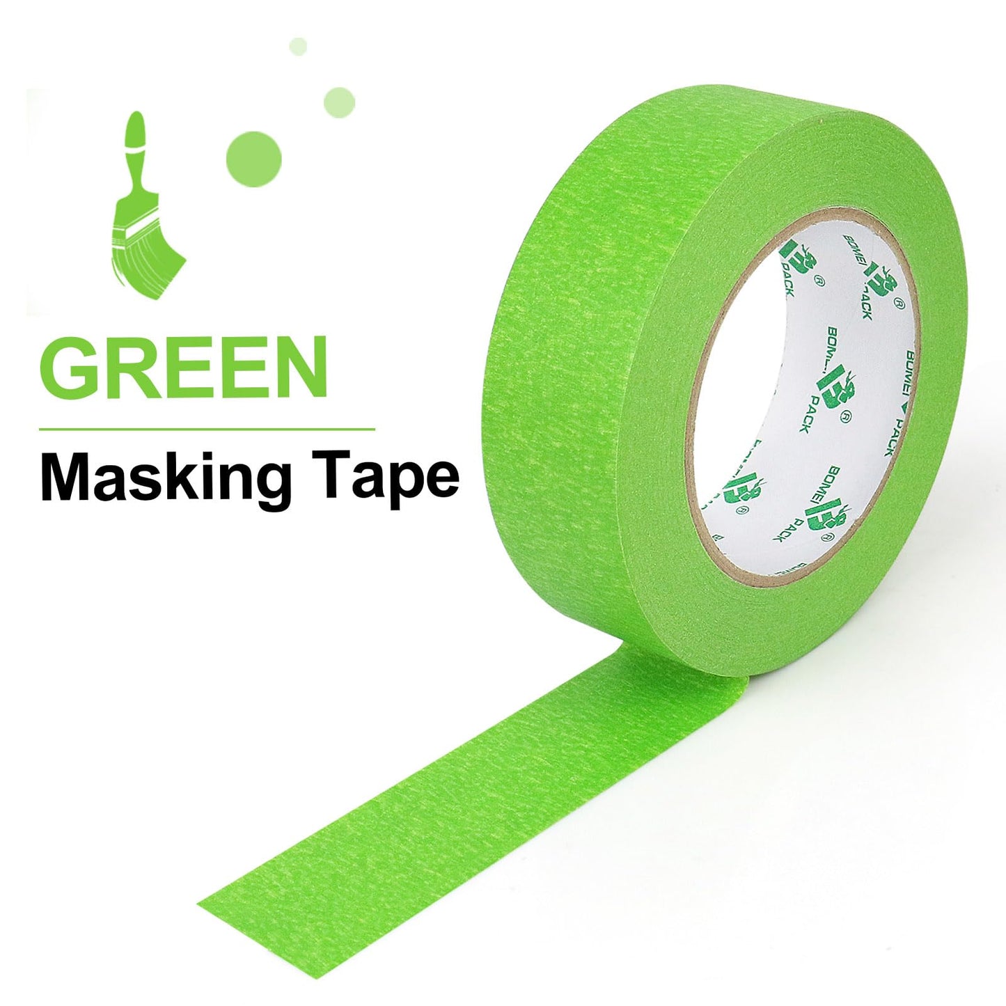 BOMEI PACK 5Rolls Green Masking Tape 36mm x 55yds, General Purpose Thin Green Painters Tape for Painting, Labeling, DIY Crafting, Decoration and School Projects, Total 275yds