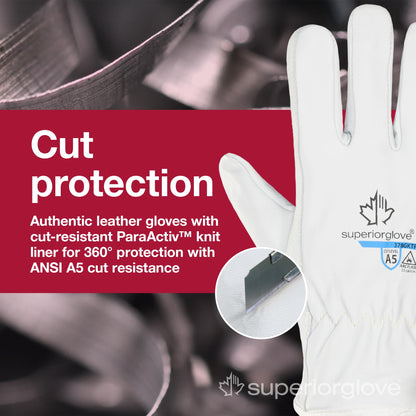Superior 378GKTFG Grain Goatskin Leather Drivers Glove with Keystone Thumb and Kevlar/Glass Lined Size M
