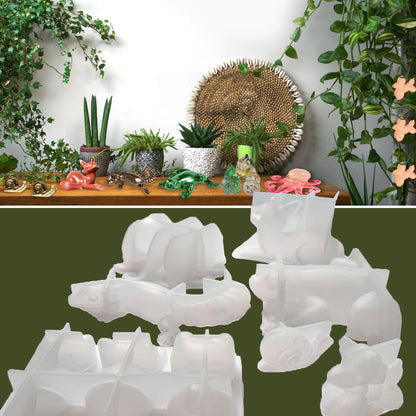 Acxydm 7PCS Animal Resin Molds Set,3D Silicone Molds with Fox Cat Octopus Frog Lizard Dog Snail,Unique Resin Molds,Animal Epoxy Resin molds for Desktop Ornament,DIY Modeling Clay,Plaster,Candle,Resin