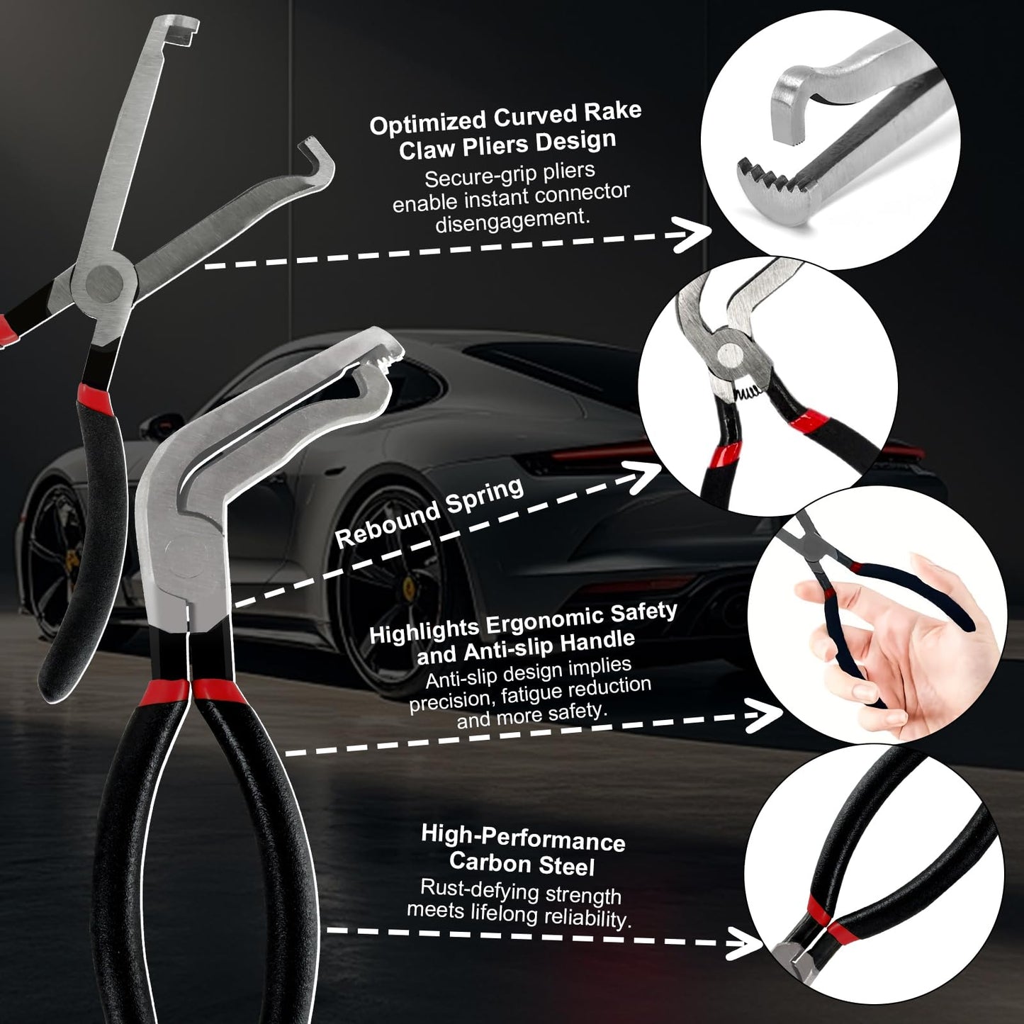 4PCS Electrical Disconnect Pliers Set,37960 Straight +37980 60° +13120 Electrical Disconnect Pliers for Cars,Carbon Steel Fuel Line Disconnect Tool Set, Connector Repairs for Mechanics and DIYers