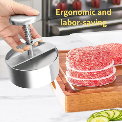 XRZXZN 304 Stainless Steel Burger Press - 4.5" Adjustable Hamburger Patty Maker with Non-Stick Mold & Spring Button, Heavy Duty Easy Release for Beef, Burgers, BBQ (Dishwasher Safe & Rustproof)