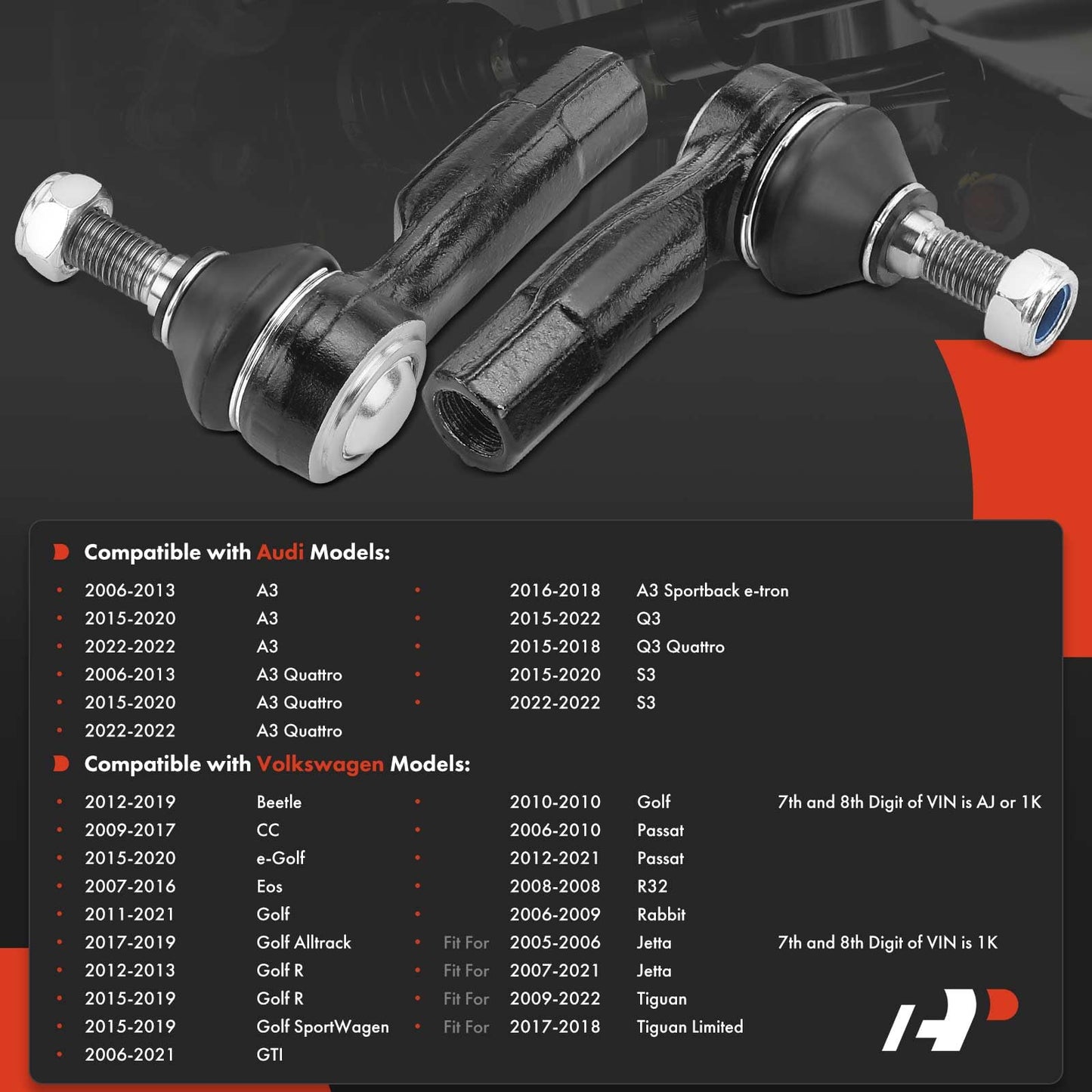 A-Premium 2Pcs Front Outer Tie Rod End Kit Compatible with Volkswagen Jetta, Passat, Golf, Golf Alltrack, Golf R, Golf SportWagen, Tiguan, Tiguan Limited, Beetle, CC, EOS & A3, A3 Quattro
