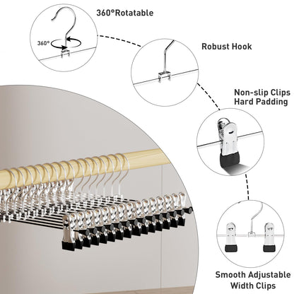 Clothes Hangers, IDMAX Adjustable Heavy Duty Hangers with Non-Slip Clips Pants Hangers Stainless Steel Skirt Coat Suit Hangers Stackable Coat Hangers Clothes Hook Space Saving (30 Pack)