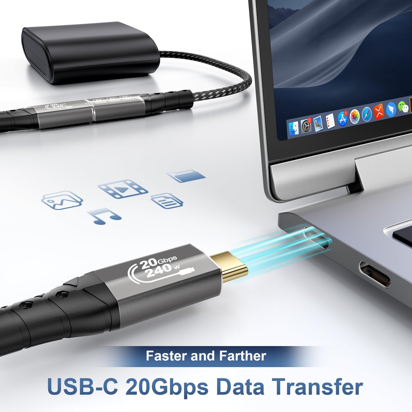 ZIKNYDO 8K USB C Extension 6.6FT (USB C Extender 20Gbps Data Transfer, Charging 240W) Video 4K@144Hz/ 60Hz USB 3.2 Type C Extension Cable for Thunderbolt 4, PSVR2, iPhone16, MacBook, Dell XPS, Switch