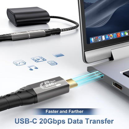 ZIKNYDO 8K USB C Extension 6.6FT (USB C Extender 20Gbps Data Transfer, Charging 240W) Video 4K@144Hz/ 60Hz USB 3.2 Type C Extension Cable for Thunderbolt 4, PSVR2, iPhone16, MacBook, Dell XPS, Switch