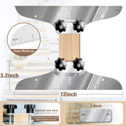 Stair Tread Template Tool, NAACOO Stair Measuring Tool, Tread Jig Set - with Level & Tape Measure & Carpenter Pencil, Suitable for Risers and Partitions.