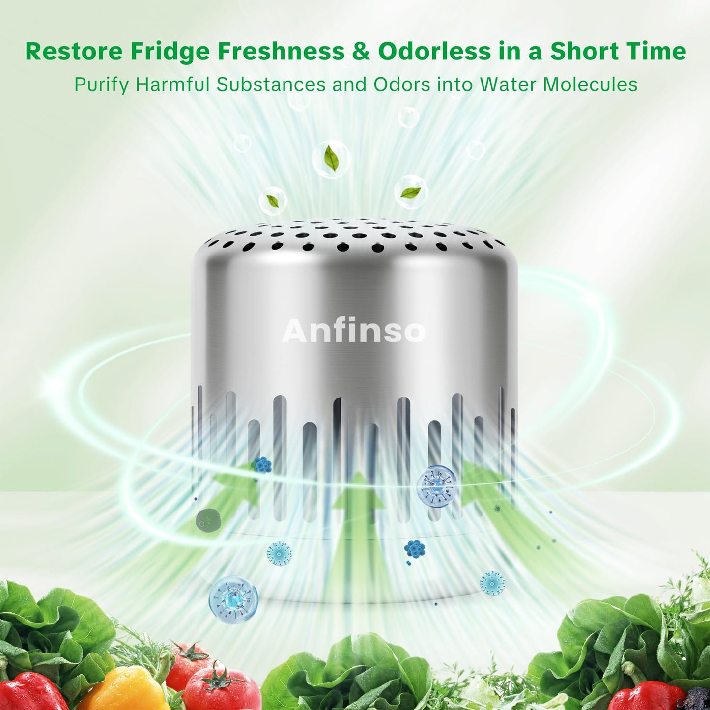 Anfinso Fridge Deodorizer, Lasts for 10 Years, Refrigerator Deodorizer Odor Eliminator Fridge Smell Remover for Home, Room, Car, Closet, More Effective Than Baking Soda & Charcoal Air Purifiers