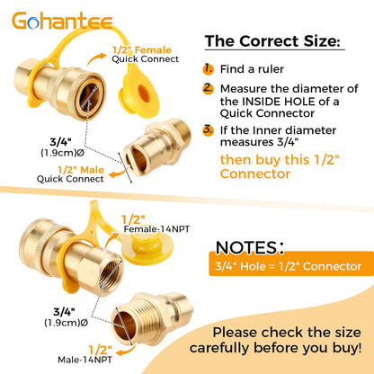 1/2" Gas Quick Connect Kit, Disconnect Connector with Male Insert Plug, Solid Brass 1/2 inch Natural Gas Propane Quick Connect Adapter