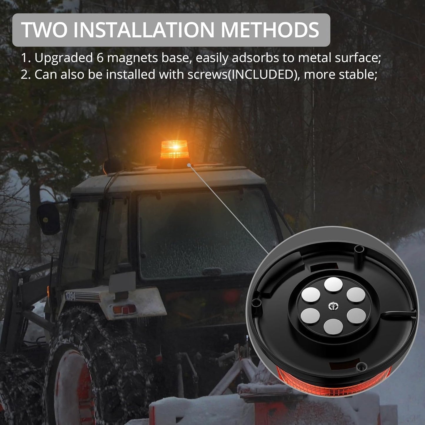 Justech 40LED Flashing Beacon LED Strobe Light Emergency Warning Strobe Light Magnetic Amber Strobe Lights 7 Flash Modes for Vehicle Forklift Truck Vehicle Tractor Bus