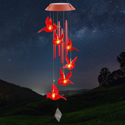 Cardinal Solar Wind Chimes,Red Bird Chimes for Outside Garden Decor, Garden Gifts Women Birthday/Thanksgiving/Christmas, for Mom Grandma