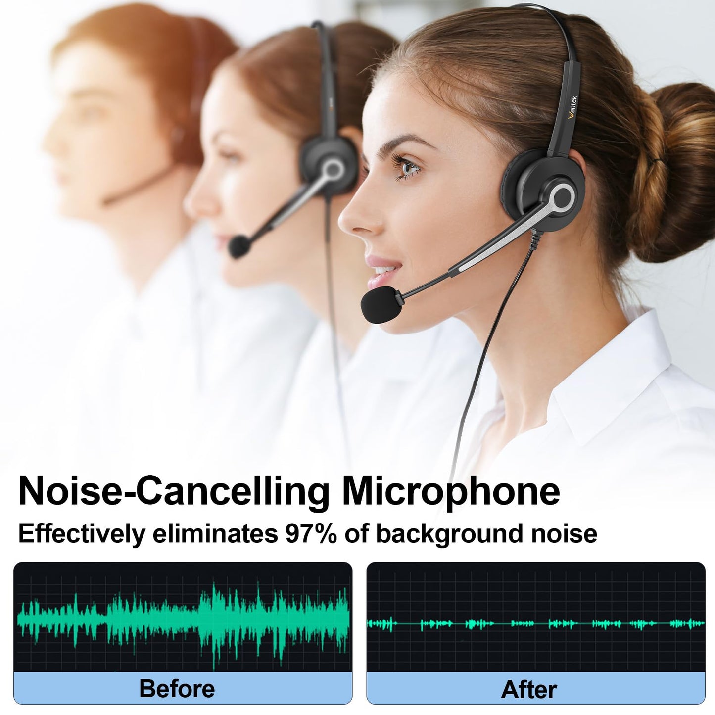 Wantek RJ9 Mono Telephone Headset with Noise Cancelling Microphone, Corded Desk Phone Headset for Polycom ShoreTel NEC Nortel Norstar Toshiba Siemens Landline Office Phones (One Ear)