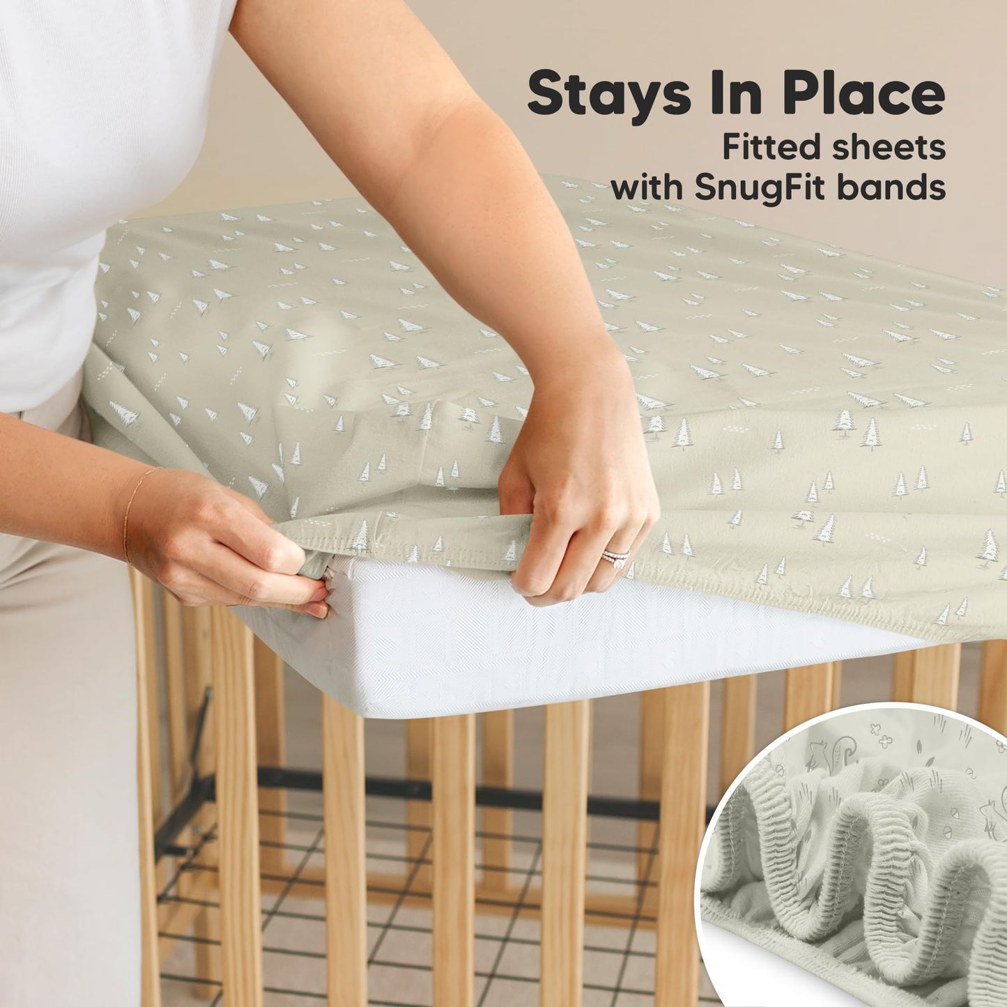 2-Pack Waterproof Crib Sheets for Girl, Boy - Organic Cotton Fitted Crib Sheets Neutral, Crib Mattress Protector Sheets, Soft Toddler Bed Sheets, Washable Infant Fitted Baby Crib Sheets (Pine Grove)