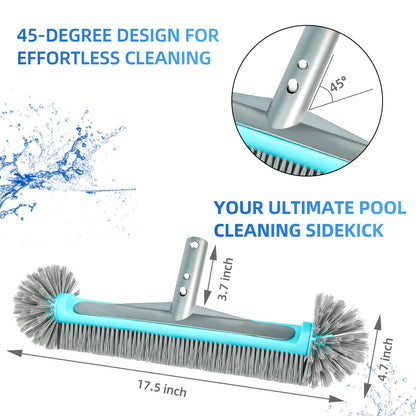 WXFANA Pool Brush Head for Walls, Tiles Floors - 17.5" Heavy Duty Round Scrub Brush with 7 Rows Premium Nylon Bristles & Reinforced Aluminum Back, EZ Clips Design (Blue Grey)
