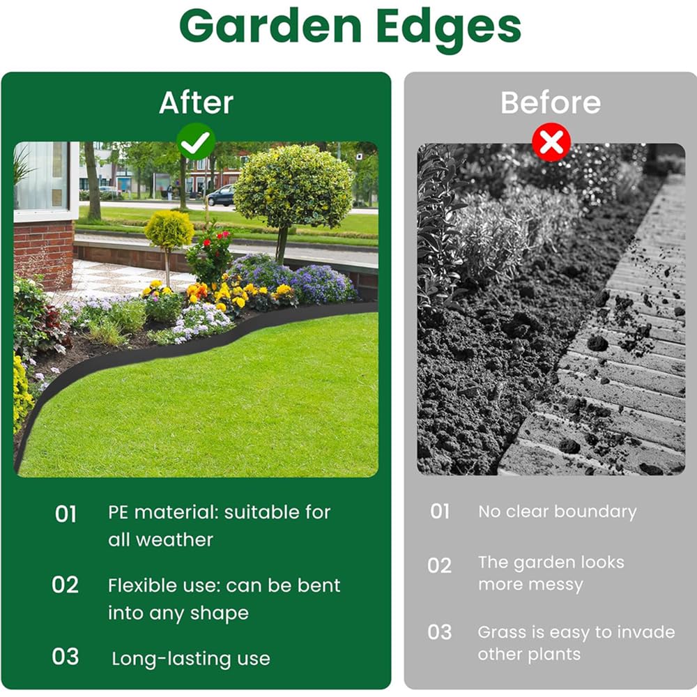 40 FT Landscape Edging No Dig, 2 in.Tall Garden Edging Border with 33 Anchoring Spikes and 1 PCS Connectors for Landscaping Garden, Flower Beds, and Lawn
