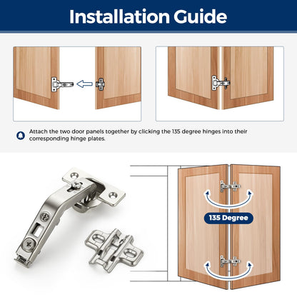 Ravinte 1 Pair 2 Pack Kitchen Cabinet Hinges, 135 Degree Kitchen Door Hinges Compatible with Lazy Susan Corner Cupboard，Full Overlay Face Frame Concealed Corner Cabinet Hardware