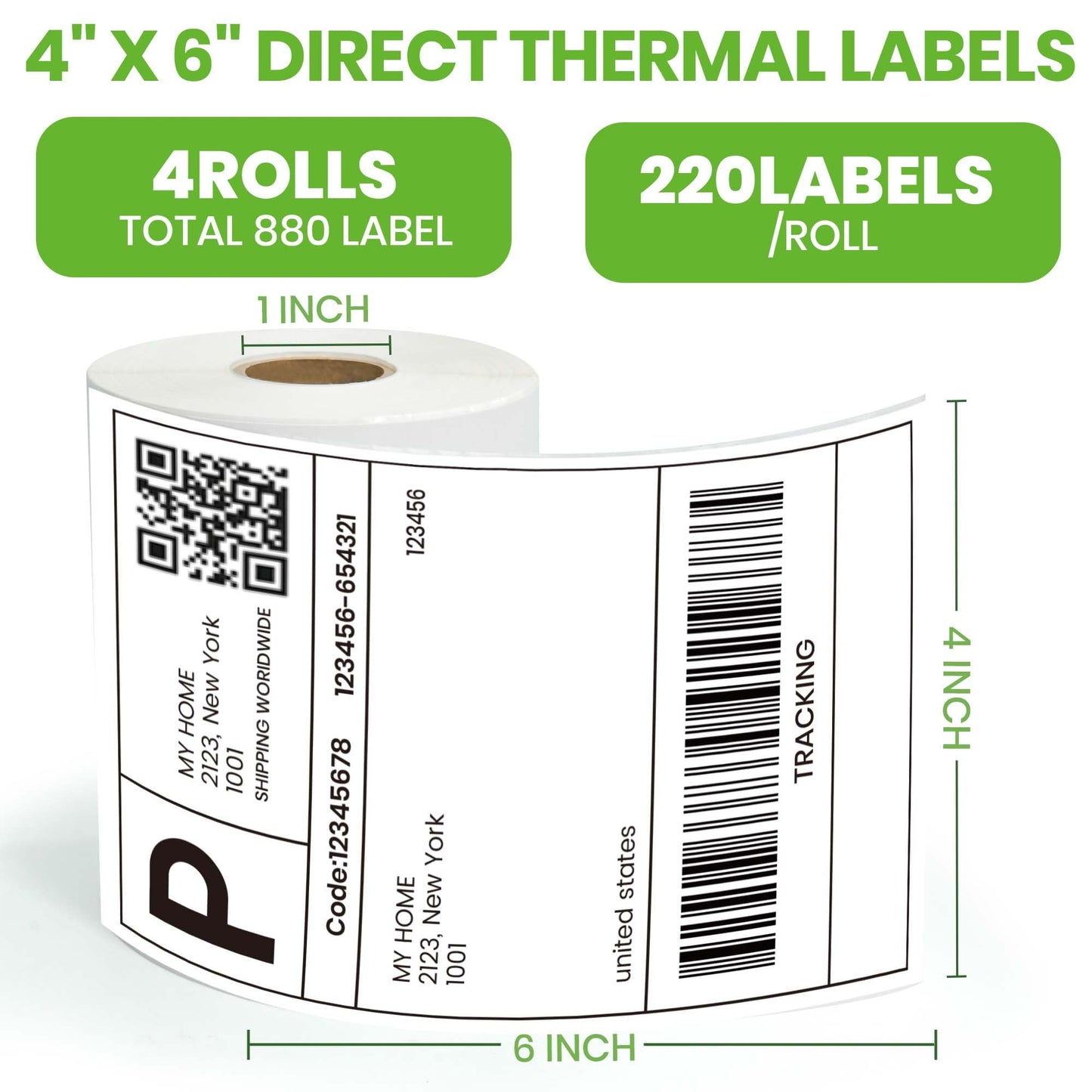 TAPEBEAR 4x6 Direct Thermal Labels 880Labels, Top-Coated, Waterproof Oilproof, Scratch Resistant, BPA/BPS-Free, Blank Stickers Address Shipping Labels Clearly Printed for Printers, Small Business