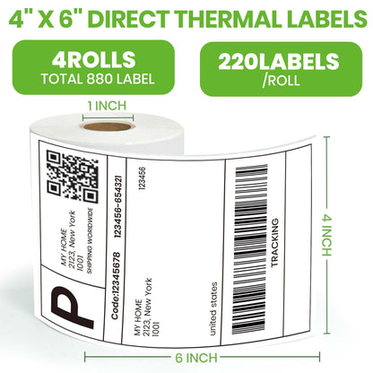 TAPEBEAR 4x6 Direct Thermal Labels 880Labels, Top-Coated, Waterproof Oilproof, Scratch Resistant, BPA/BPS-Free, Blank Stickers Address Shipping Labels Clearly Printed for Printers, Small Business