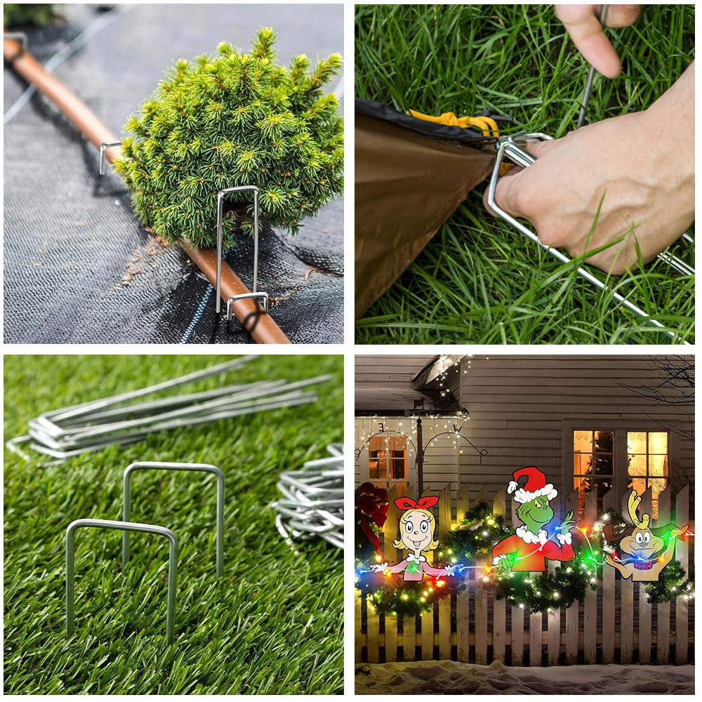 100 Pack Landscape Staples 6 Inch Anti-Rust Galvanized Garden Stakes 11-Gauge U-Shaped Heavy-Duty Landscape Pins for SOD Anchoring Weed Barrier Fabric Ground Cover Irrigation Tubing & Artificial Turf