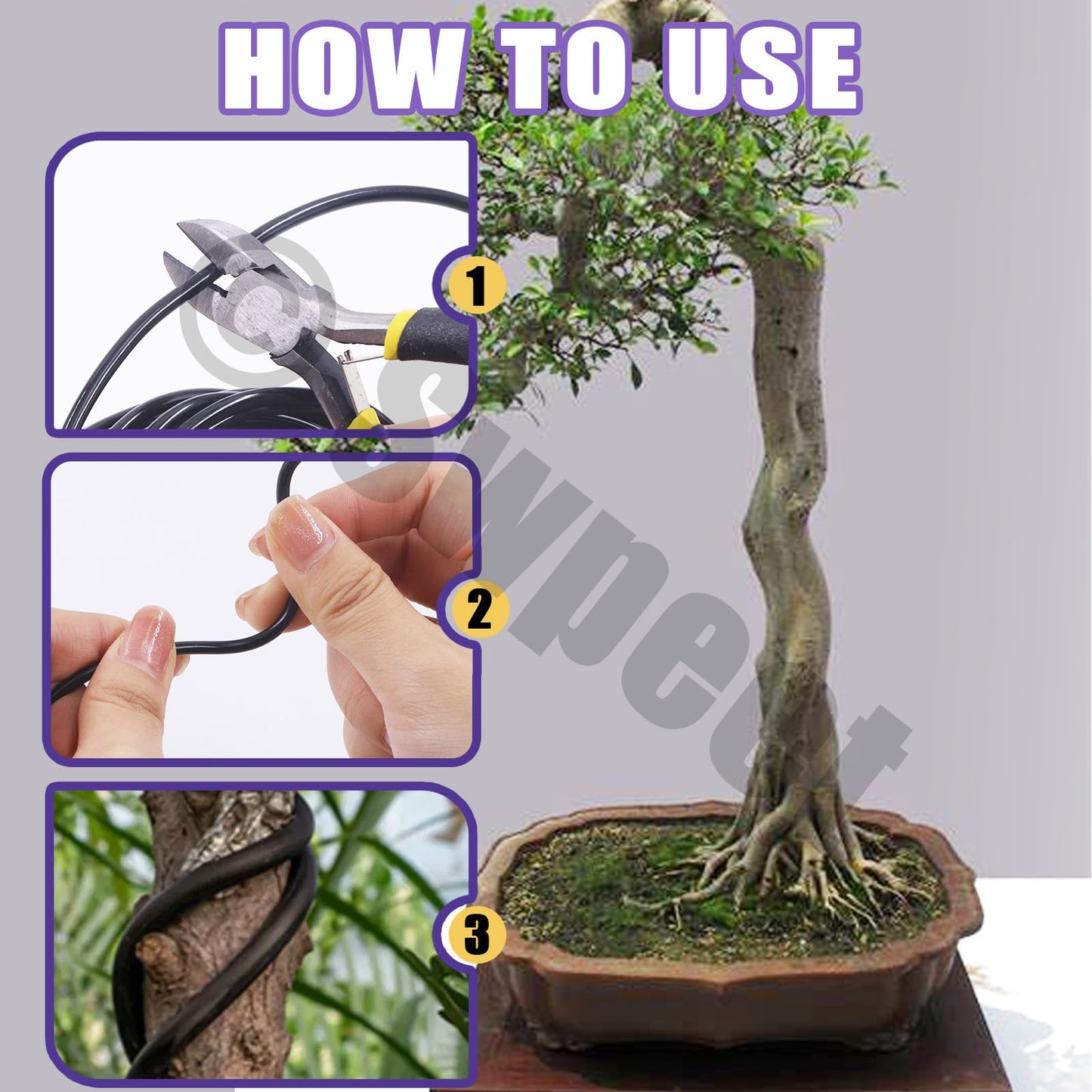 Swpeet 5Pcs 4 Sizes 1/1.5/2/ 3 mm Bonsai Training Wire 164 Feet Total with Wire Cutter, Aluminum Wire Bonsai Tool Kit, Bonsai Accessories for Bonsai Trees Indoor Garden DIY Tools
