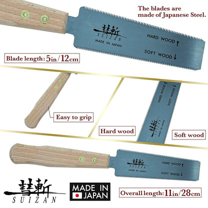 SUIZAN Flush Cut Saw 5" - Professional Japanese Pullsaw Ryoba Double Edge Handsaw Woodworking Tools