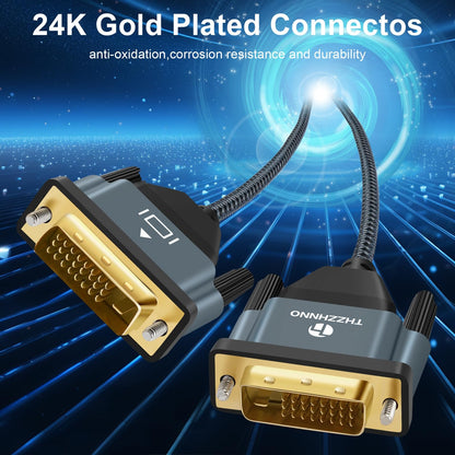 Thzzhnno DVI to DVI Cable 15FT/5M, Gold-Plated & Braided Male DVI-D 24+1 to DVI Cable Support High Resolution 1080P 2560x1600 for Gaming, DVD, Laptop, HDTV