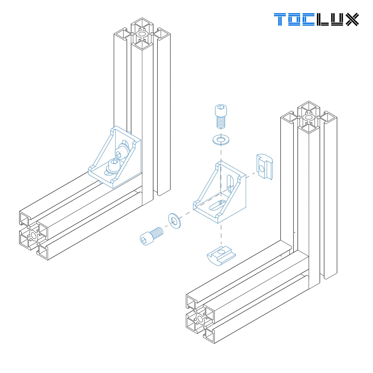 10 Sets Silver 4040 Aluminum Extrusion Corner Bracket Kit – 10pcs Corner Brackets, 20pcs M6 Spring T-Nuts & Hex Screws, 1 Ball-End Hex Wrench – for 40 Series T Slot Extruded Aluminum Rail Accessories