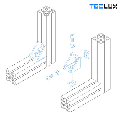 10 Sets Silver 4040 Aluminum Extrusion Corner Bracket Kit – 10pcs Corner Brackets, 20pcs M6 Spring T-Nuts & Hex Screws, 1 Ball-End Hex Wrench – for 40 Series T Slot Extruded Aluminum Rail Accessories