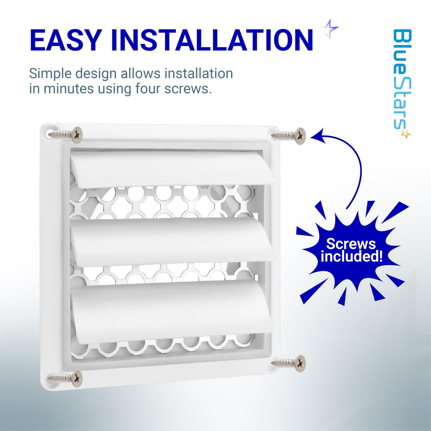 [UPGRADED] 2 PACKS Ultra Durable Louvered Outdoor Dryer Vent Cover for 4" Opening Hood Duct by BlueStars - Outdoor White Exhaust Cap Prevents Birds, Rain And Snow For Long-lasting Use
