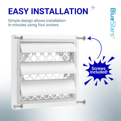 [UPGRADED] 2 PACKS Ultra Durable Louvered Outdoor Dryer Vent Cover for 4" Opening Hood Duct by BlueStars - Outdoor White Exhaust Cap Prevents Birds, Rain And Snow For Long-lasting Use